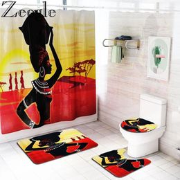 Bath Mats Bathroom Carpet Set Mat With Shower Curtain African Woman Printed Foot Pad Toilet Floor
