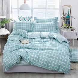 Bedding Sets Home Textile 5 Size Blue Plaid Summer Bed Linens 3/4pcs Duvet Cover Set Pastoral Sheet AB Side