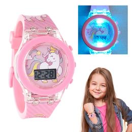Luminous Children Watches for Girls Flash Glow Up Light Colourful Cartoon Unicorn Digital Electronic Clock Birthday Party Gifts 240514