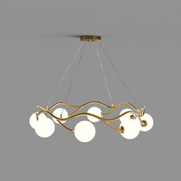 Gold Luxury Chandelier Led Glass Ball Pendant Light for Living Room Bedroom Restaurant Hanging Lamp Indoor Decor Fixture