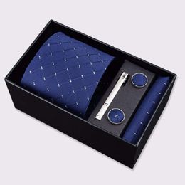 Men Necktie Set 8cm Pocket Square Sleeve Button Tie Clip Hanky Neckwear and Handkerchief Cuff Link Boxed Gift ggitys YCYD