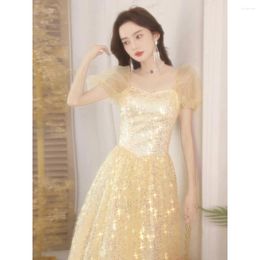 Party Dresses Luxury Glitter Shiny Quinceanera Dress French Style Champagne Sequined Evening Gowns Women Stage Elegant Slim Long