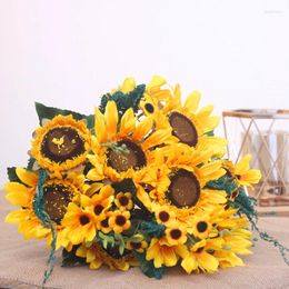 Decorative Flowers 12 Heads Artificial Sunflower Flower Bouquet Fake Daisies Wedding Plant Accessories Room Home Decor Christmas Gift