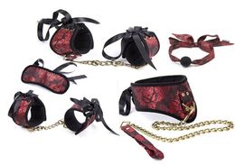 Sweet Magic 5PCS SM Erotic KitFetish Sex Slave Mouth Gag Collar And Leash Hand Cuffs Ankle Cuffs BlindfoldBDSM Bondage Cosplay A8472284