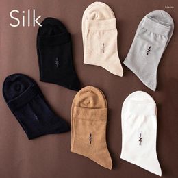 Men's Socks 5 Pairs Solid Colour 80% Mulberry Silk Comfortable Business Casual Breathable Mid-tube Healthy Boneless