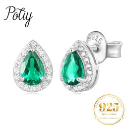 Stud Potiy Pearl Simulated Nano Emerald 925 Sterling Silver Earrings Female Gemstones Declaration Jewelry Valentines Day Gift J240513