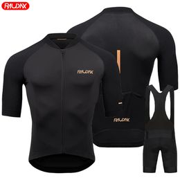 Raudax Team Men Summer Short Sleeve Cycling Jersey Set MTB Maillot Ropa Ciclismo Bicycle Wear Breathable Clothing 240511