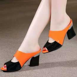 Schuhe Heels Sommer High Sandals Square Frauen Mode schneiden Offenen Slider 230724 29 D SA