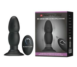PrettyLove Beaded 4 Modes of Vibration Rotation Waterproof Rechargeable Remote Control Silicone Anal Sex Vibrator for Couple q119570936