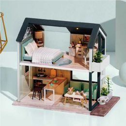 Architecture/DIY House DIY Doll House Wooden Doll Houses Miniature Dollhouse With Furniture Kit LED Toys for children Birthday Christmas Gift QL001