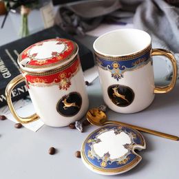 Mugs Ceramic Tea Coffee Mug With Lid & Spoon Milk Cup Drinkware Kitchen Drinking Utensils For Lovers Wedding Gift