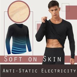 Men's Thermal Underwear Men Seamless Elastic Thermals Inner Wear Solid Colour Warm Slim For Winter TY53