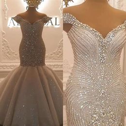 Abiti da sposa sirena Vale a v-collo fuori spalla perle di cristallo Appliques abito da sposa personalizzato Vestidos de nolia