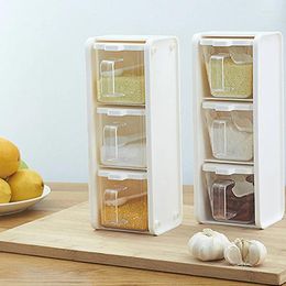 Storage Bottles Seasoning Box Container With Cover Spoon Three Compartment Spice Shaker Jars Condiment Cruet Bottle Kitchen Supplies