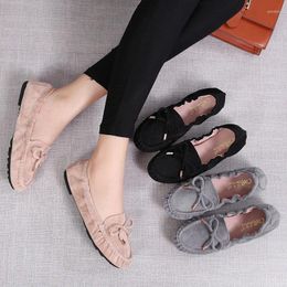 Casual Shoes Suede Leather Bowtie Moccasins Women Round Toe Soft Bottom Ballet Flats 41-43 Plus Size Loafers Anti-slip Foldbale