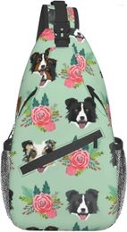 Backpack Border Collie Florals Dogs Floral Cross Chest Bag Diagonally Sling Hiking Daypack Crossbody Shoulder