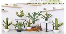 Decorative Flowers Wreaths PU Simulation Cactus Potted Landscape Home Store Decoracion Tropical Desert Artificial Faux Plants Gr2290779