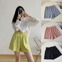 Summer Womens Shorts Trendy Casual Bright Color Short Pants With Pocket Soft Korean Style Girls Bottoms Elastic Homewear 240511