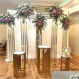 Party Decoration Shiny Gold-Plated Square Sn Backdrop Shelf Arch Gilded Geometry Flower Door Stand Artificial Floral Decor Drop Delive Oty3U