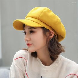 Berets 2024 Brand Octagonal Hats Women Autumn Wool Beret Caps Female Casual Woolen Painter Lady Pure Color Cap