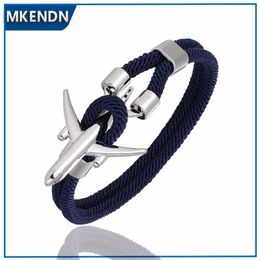 Charm Bracelets MKENDN Airport Fashion Men Women Airplane Anchor Bracelets Charm Rope Chain Paracord aviation life Jewelry Pulseras hombres Y240510