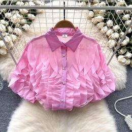 Women's Blouses Clothland Women Sweet Ruffled Blouse Short Sleeve White Black Pink Shirt Female Cute Fashion Tops Blusa DA542