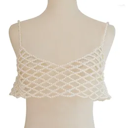 Women's Tanks Womens Handwoven Pearl Body Chain Mesh Net Crop Top Festival Party Beaded Hollowed Out Jewellery Camisole Mini Vests