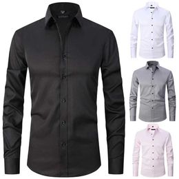 Men's Dress Shirts Mens Long Slved Slim Fit Elastic Shirt and Non Ironing Black Shirt Mens Solid Colour Versatile Business Inch Mens Clothing Y240514