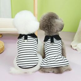 Dog Apparel Pet Clothing Spring Summer Striped T-shirts Lapel Dresses Couple Outfits Breathable Cat Small