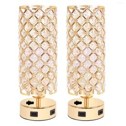 Table Lamps Crystal Nightstand Desk Lamp 2 Pack Support E26 Dual USB Port Bedside Night Lights For Bedroom Office Room US Plug