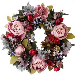 Decorative Flowers 35cm Artificial Wreath Indoor Outdoor Festival Farmhouse Silk Cloth For Front Door Home Decor Garland Craft Party Fake