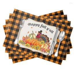 Table Mats Fall Placemats Thanksgiving Harvest Plaid Dining Place Washable For