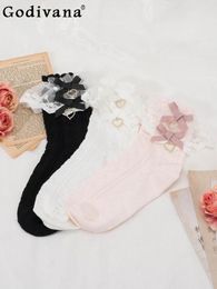 Women Socks Japanese Girl Style Lace Love Bow Mass Production Sweet Cute Lolita Sexy Cotton Kawaii Summer