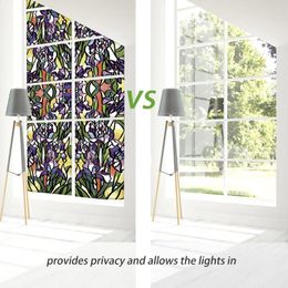 Window Stickers Nuelife Iris Flower Pattern Office Decoration Electrostatic Film Living Room Bedroom Entrance Sliding Door Stained Glass