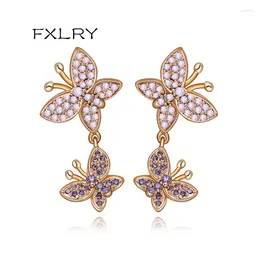 Dangle Earrings FXLRY Design Romantic White Color Inlay Zircon The Butterfly Women Fashion South Korea JEWELRY