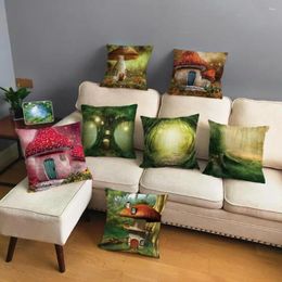 Pillow Forest Scenic Mushroom House Cover For Sofa Home Decor Throw Pillowcase Print Case 45 45cm