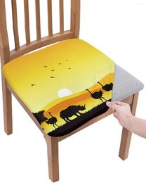 Chair Covers African Sunset Landscape Ostrich Rhinoceros Silhouette Elastic Seat Cover For Slipcovers Home Protector