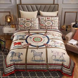 Bedding Sets Luxury Thailand Regenerated Cellulose Fibre 4 Piece Set Tribute Silk Jacquard Bed Sheet Duvet Cover