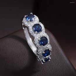 Cluster Rings Trendy Blue Cubic Zirconia Round Copper For Women Crystal Ring Party Everyday Jewelry