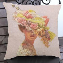 Pillow European Lady's Portrait In Hat Decorative Pillows For Home Car Chair Cover Fashionable Case Decor 45x45cm