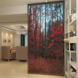 Window Stickers Maple Grove Pattern Privacy Film PVC Anti UV Stained Glass Glue-Free Static Cling Frosted Door Sticker