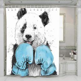 Shower Curtains Cartoon Boxing Panda Fabric Curtain Waterproof Polyester
