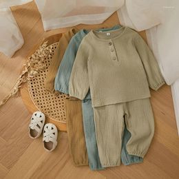 Clothing Sets Autumn WInter Baby Boys Girls Set Cotton Linen Casual Long Sleeve Button Down T-Shirt Pants Outfit For Kids Clothes