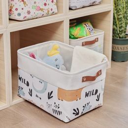Storage Bags Folding Basket Canvas Printed Fabric Sorting Toys Debris Dirty Clothes Large Box