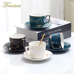 Cups Saucers Tea Set Marble Ceramic Coffee Plate Spoon 200ml Nordic Cup Frosted Porcelain High-grade Tableware Espresso