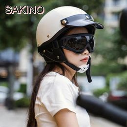 Motorcycle Helmets SAKINO Retro Half Face Helmet Vintage Scooter Cafe Racer 3c Approved Motocross Cruise Accessories