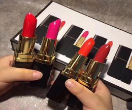 Lipstick 4pcs Set New Makeup Set 4 in 1 Lipgloss Black Tube Lipsticks Matte Long Lasting Cosmetics with Gift Box Kit fast ship7548010