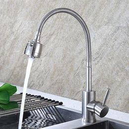 Kitchen Faucets Deck Mounted Stainless Steel Sink Faucet 360 Degree Rotating And Cold Water Single Handle Mixer Taps J18346