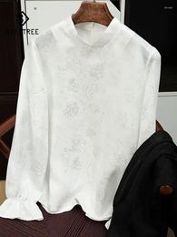 Ethnic Clothing Birdtree Long Sleeve Versatile Jacquard Blouses Mulberry Silk Elegant Chinese Style Shirt Mom's Autumn Top T3D461QC