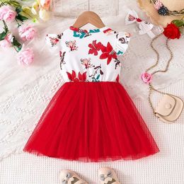 Girl's Dresses Dress For Kids 1-5 Years old Birthday Ruffled Sleeve Tulle Cute Floral Princess Formal Dresses Ootd For Baby GirlL2405